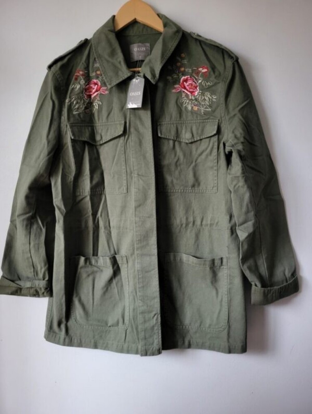 New OASIS Olive Embroidered 100% Cotton Utility Jacket